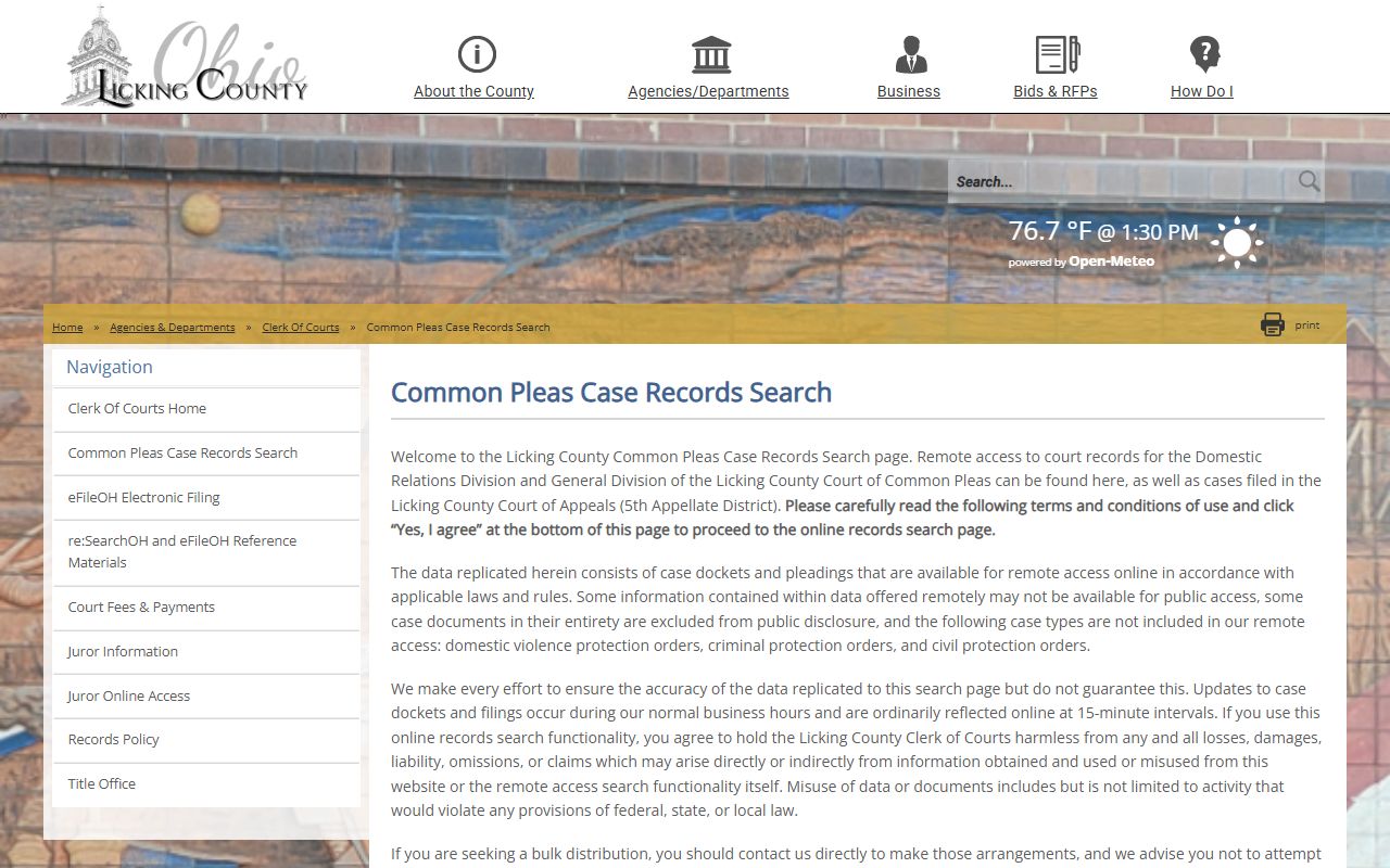 Licking County court records after jail arrest Common Pleas search terms