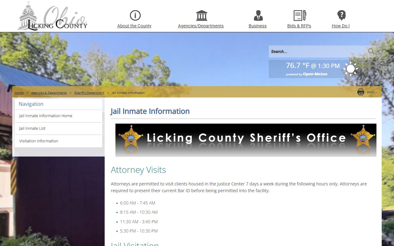 Licking County jail inmate information for visitation mail phone and commissary