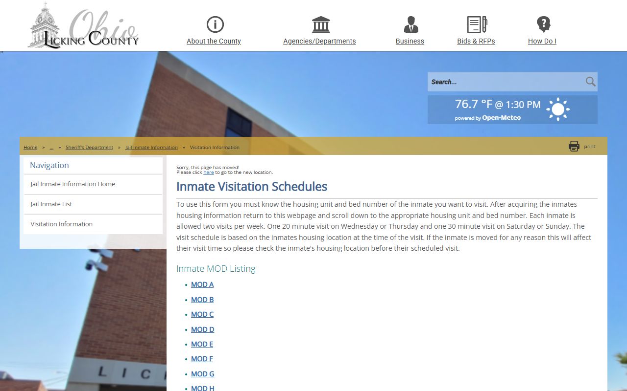 Licking County inmate records visitation schedule by housing module
