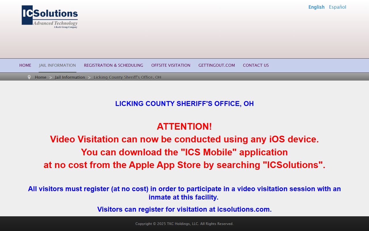 Licking County Jail visitation through ICSolutions