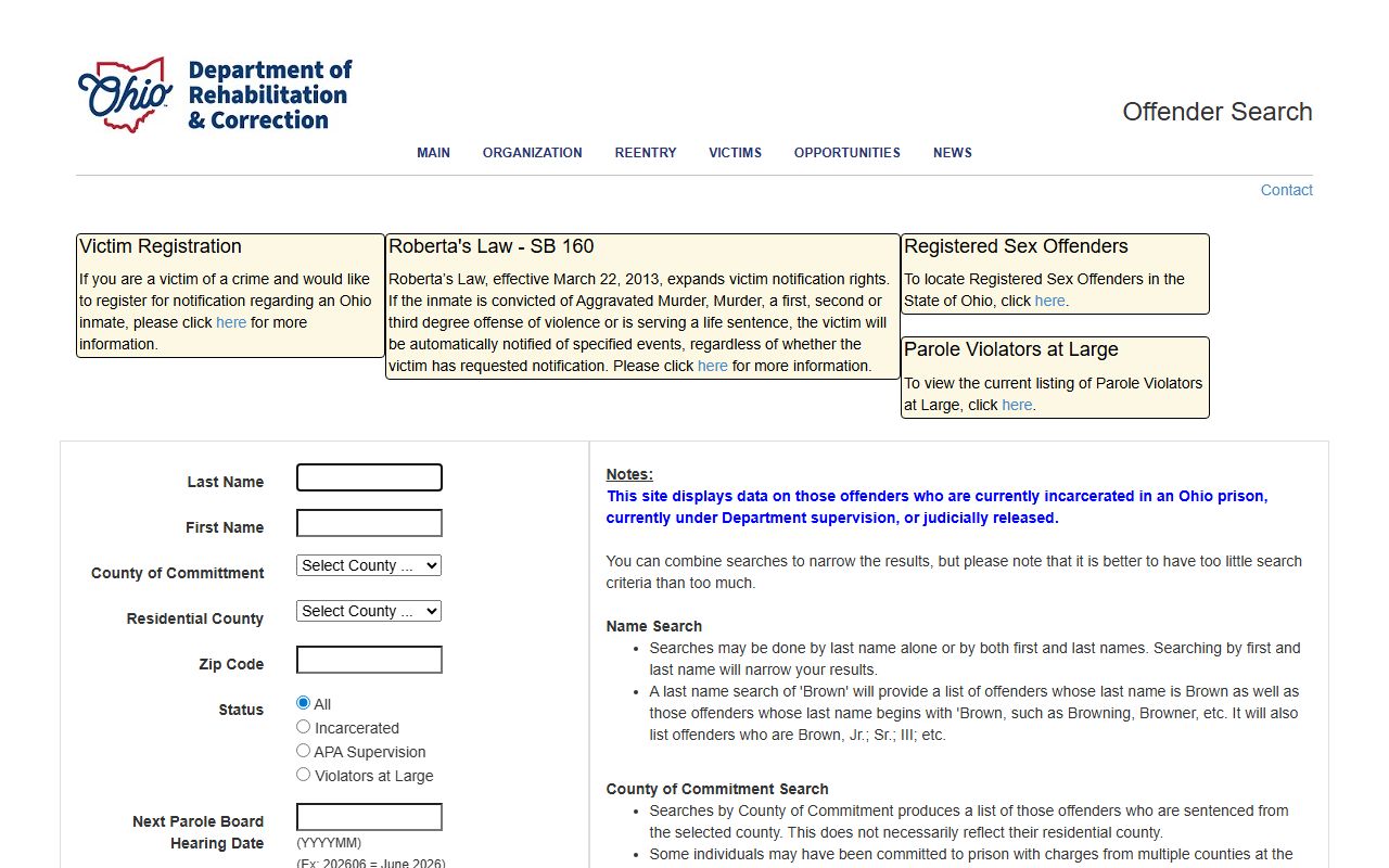 Ohio ODRC offender search for Licking County state prison inmate lookup